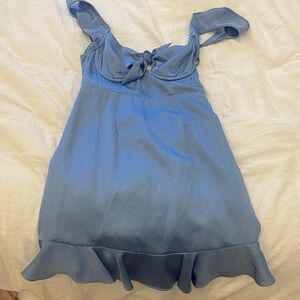 Astr Blue Ruffle Hem Dress